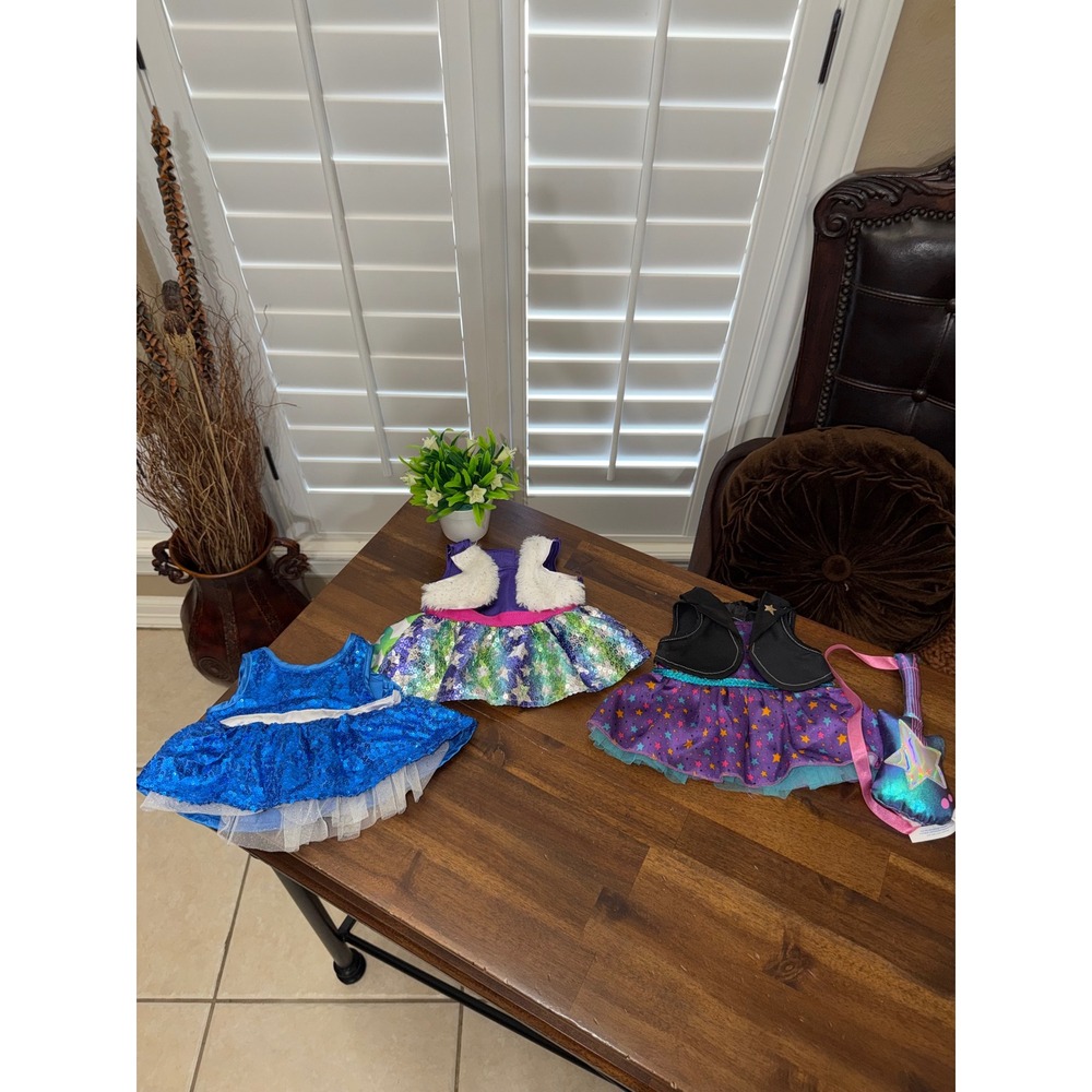 Build A Bear Workshop‎ Pop Star Doll Clothes Lot Sequin Dresses Vest Guitar 4pc